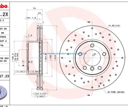 BREMBO XTRA TARCZE HAMULCOWE NAWIERCANE BMW 1 2 3 4 X1 PRZÓD 312X24MM