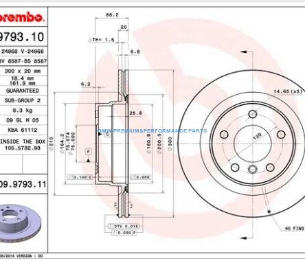BREMBO TARCZE HAMULCOWE BMW 1 E81 E87 3 E90 E91 E92 E93 TYŁ 300X20MM