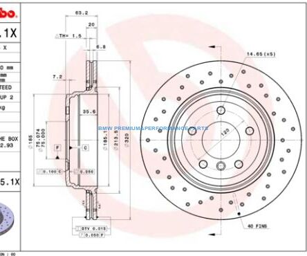BREMBO XTRA TARCZE HAMULCOWE NAWIERCANE BMW 5 E60 E61  6 E63 E64 TYŁ 320X20