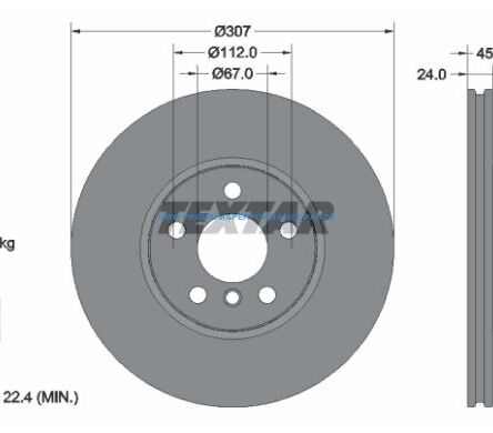 TEXTAR PRO TARCZE HAMULCOWE BMW 2 F45 F46 X1 F48 X2 F39 PRZÓD 307X24MM