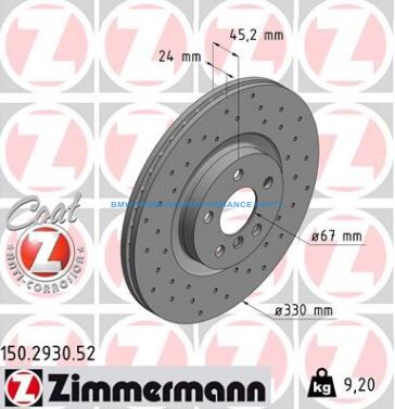 ZIMMERMANN BMW SERIA 2, X1, X2 TARCZE HAMULCOWE PRZÓD NAWIERCANE