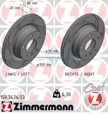 ZIMMERMANN BMW SERIA 1, 3 TARCZE HAMULCOWE TYŁ SPORTOWE NACINANE I NAWIERCANE
