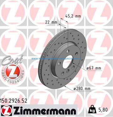 ZIMMERMANN BMW SERIA 2 TARCZE HAMULCOWE PRZÓD NAWIERCANE