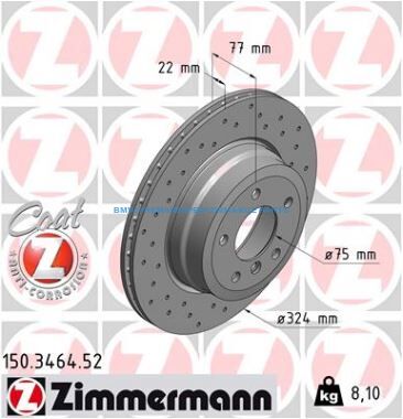 ZIMMERMANN BMW SERIA 1 TARCZE HAMULCOWE TYŁ NAWIERCANE