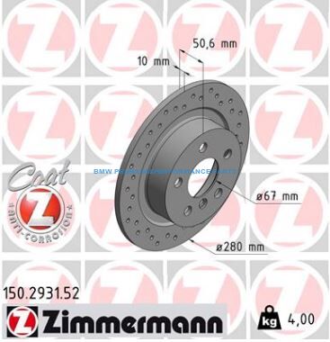 ZIMMERMANN BMW SERIA 1, 2, X1, X2 TARCZE HAMULCOWE TYŁ NAWIERCANE