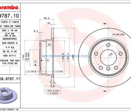 BREMBO TARCZE HAMULCOWE BMW 1 E81 E87 TYŁ 280X10