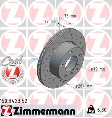 ZIMMERMANN BMW SERIA 1 TARCZE HAMULCOWE PRZÓD NAWIERCANE 