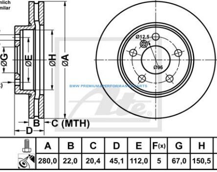 ATE TARCZE HAMULCOWE BMW 2 F45 PRZÓD 282X22MM