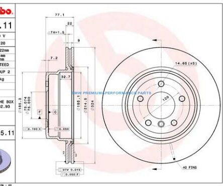 BREMBO TARCZE HAMULCOWE BMW 1 E82 E88 TYŁ 324X22MM