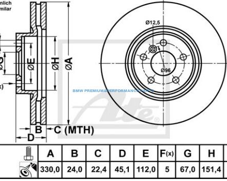 ATE TARCZE HAMULCOWE BMW 2 F45 F46 X1 F48 X2 F39 PRZÓD 330X24MM