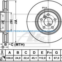 ATE TARCZE HAMULCOWE BMW 2 F45 F46 X1 F48 X2 F39 PRZÓD 330X24MM