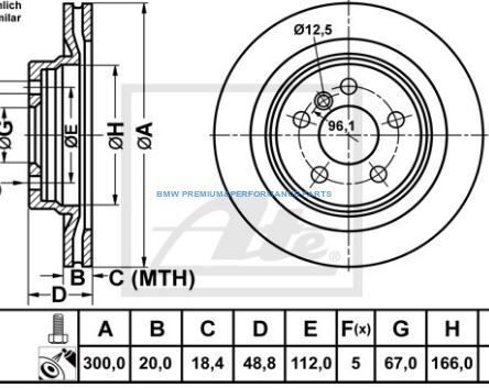 ATE TARCZE HAMULCOWE BMW 2 F45 F46 X1 F48 X2 F39 TYŁ 300X20MM